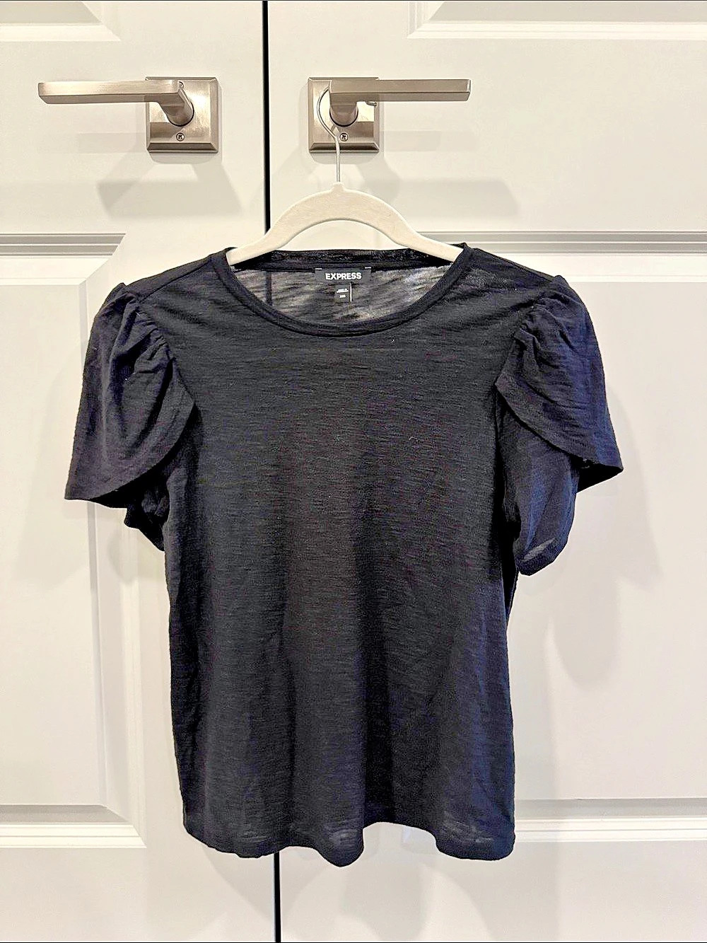 Express Flutter Sleeve Crew Neck Tee Black Small